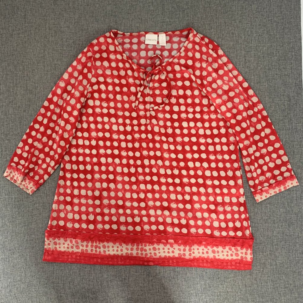 Polka Dot Tie-Neck Women’s Top in Red and Cream